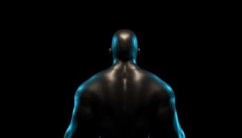 Silhouette of a strong, athletic man with dark background. 3d render photo