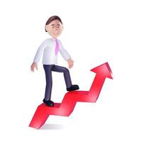 Business person climbing on red graph arrow. 3d render photo