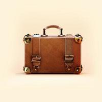 Vintage brown suitcase 3d render photo