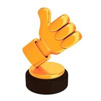 Thumb up trophy isolated on white background. 3d render photo