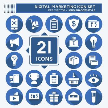 conjunto de iconos de marketing digital. adecuado para el símbolo de la interfaz web. estilo de sombra larga. diseño simple editable. vector de plantilla de diseño. ilustración de símbolo simple