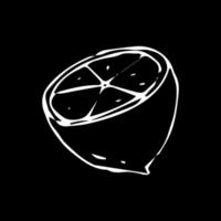 Lemon on a black background. Painted with a white brush. Black and white vector illustration