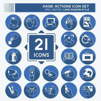 Hand Actions Icon Set. suitable for Education symbol. long shadow style. simple design editable. design template vector. simple symbol illustration vector