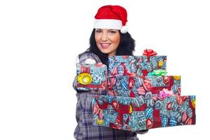 Smiling woman give you Christmas gift photo