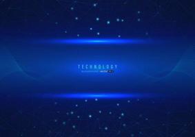 Digital technology with connected lines with dots, wave motion and light on dark blue background vector illustration