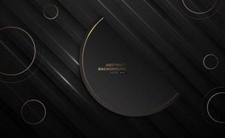 Abstract black overlap layers and luxury golden circles background. Vector illustration