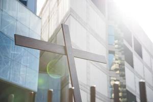 An abstract of Christian cross with blurred background. photo