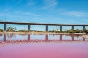 la vista del paisaje del lago rosa salado en el parque west gate, melbourne, estado de victoria de australia. foto