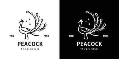 vintage retro hipster peacock logo vector outline monoline art icon