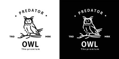 vintage retro hipster owl logo vector outline monoline art icon