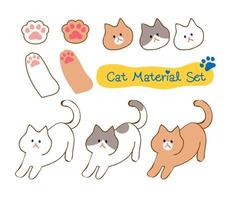 Different colored cats and paws, hand drawn cute cat stretching, suitable for pattern vector