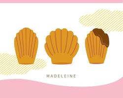 French classic traditional dessert madeleine material set vector