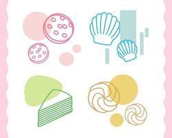 Cookies, Madeleine, Crepe Cake Set. Collection of icons desserts. vector