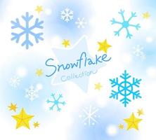 Snowflakes icon set and snowfall on a frozen blue background - Winter material vector