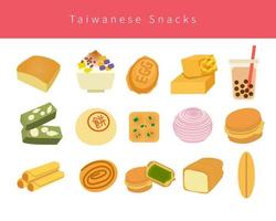 recuerdos de taiwán, regalos, refrigerios especiales, comida, postres, conjuntos de materiales, guías de viaje vector