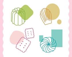 Cookie and Madeleine and Claire set. Collection icons desserts. vector