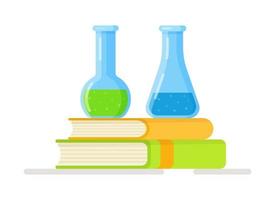 Vector illustration of a chemistry homework assignment. Flasks with different liquids.