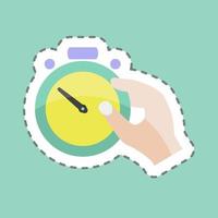 Sticker line cut Holding Stopwatch. suitable for Hand Actions symbol. simple design editable. design template vector. simple symbol illustration vector