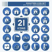 Disasters Icon Set. suitable for nature symbol. long shadow style. simple design editable. design template vector. simple symbol illustration vector