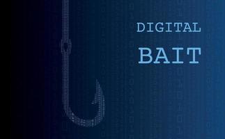 Digital bait, fishing hook as a bait symbol on a gradient blue background. Poster. Vector illustration
