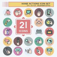 Hand Actions Icon Set. suitable for Education symbol. color mate style. simple design editable. design template vector. simple symbol illustration vector