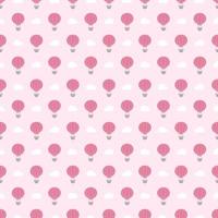 Vector pattern that is seamless. A pink air hot balloon is displayed on a soft pink background.