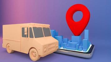 servicio de transporte de pedidos de aplicaciones móviles en línea.,concepto de entrega.,representación 3d. foto