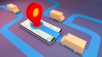 Online mobile application order transportation service.,Delivery concept.,3D rendering. photo