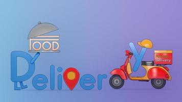 fuente de entrega de dibujos animados de personajes con scooter.,concepto de servicio de entrega de comida rápida y comida en línea.,ilustración 3d con ruta de recorte de objetos. foto