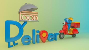 Character cartoon delivery font with scooter.,Concept of fast food delivery service and Online food.,3d illustration with object clipping path.