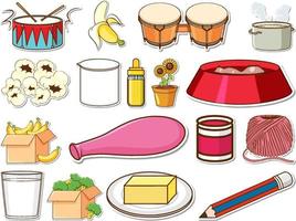 Sticker set of mixed daily objects vector