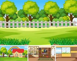 Different scene background with green grass vector