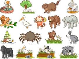 Sticker set of cartoon wild animals vector