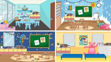 Set of different kindergarten classroom scenes vector