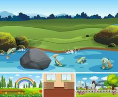 Different scene background with green grass vector