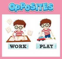 Opposite English words with work and play vector