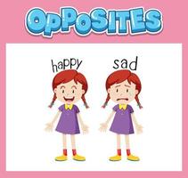 Opposite English words with happy and sad vector