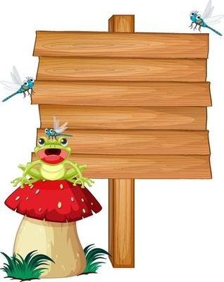 Blank wooden signboard with frogs