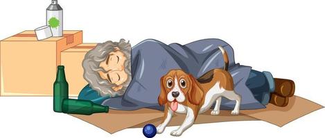 Homeless old man sleeping with a dog vector