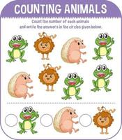 Worksheet design for counting animals vector