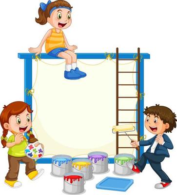 Board template with kids painting