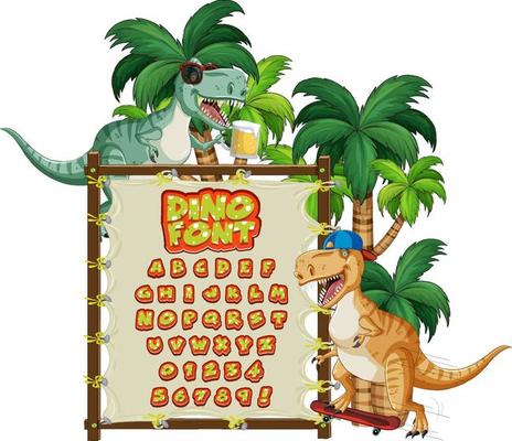 Font design for english alphabets in dinosaur character on canvas board