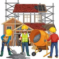 Isolated construction site with workers vector