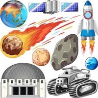 Set of space objects on white background vector