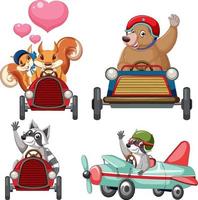 Many animals riding car and plane vector