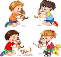 Set of children playing with their dogs vector