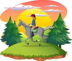 A girl riding on a horse at natural scene