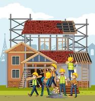 Building construction site with workers vector