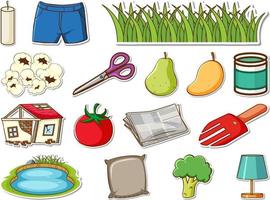 Sticker set of mixed daily objects vector