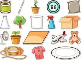 Sticker set of mixed daily objects vector